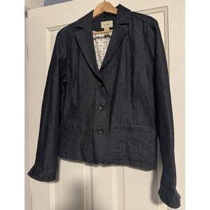 LL Bean Blazer/Jacket  Dark Denim  Fitted Stretch Women Size 14 Lined 3 Buttons